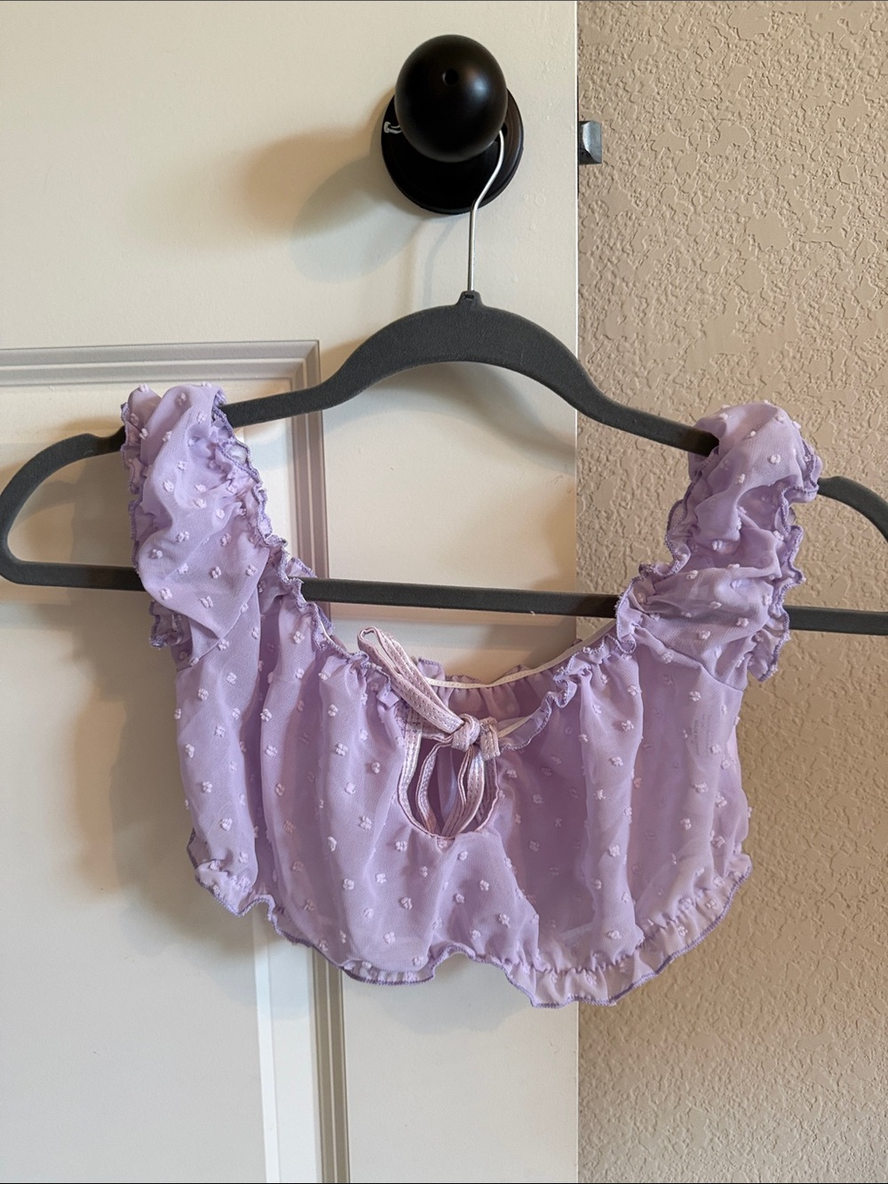 Lavender Ruffle Crop Top with Tie Front